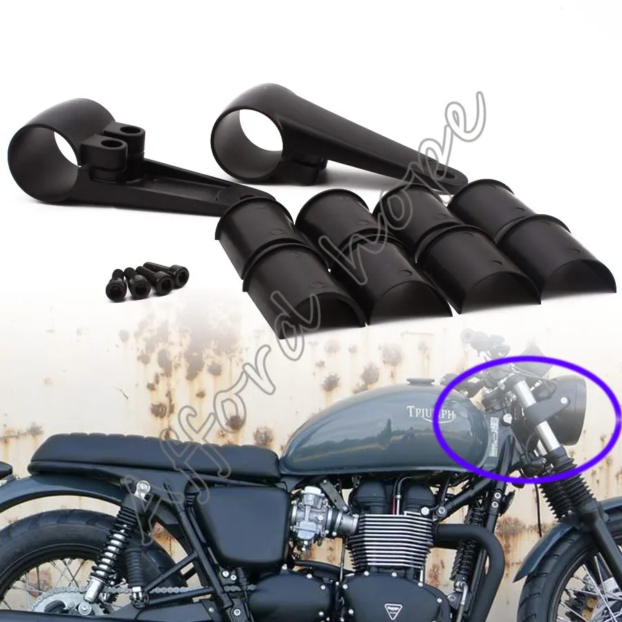 Фото Black Motorcycle Aluminum Alloy Headlight Head Lamp Mount Bracket Fork Ears Universal Fit 35/39/41mm For Harley Sportster Bobber №1