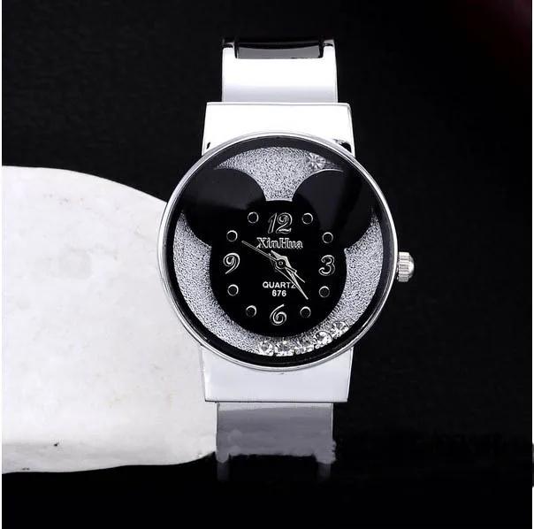New Fashion Mickey Bracelet Watches Women dress Analog Girl Cute rolling Rhinestone wristwatches 2015 Ladies Casual Quartz watch | Наручные