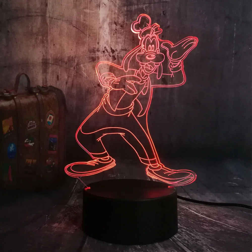 Милая Детская лампа Goofy Dog новинка 7 цветов меняющий цвет 3D светодиодный ночник настольная домашний декор