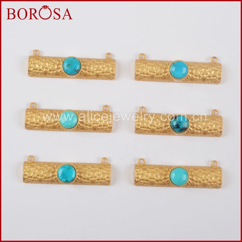 Прямоугольный круглый синий Howlite камень бороса золотого цвета соединитель