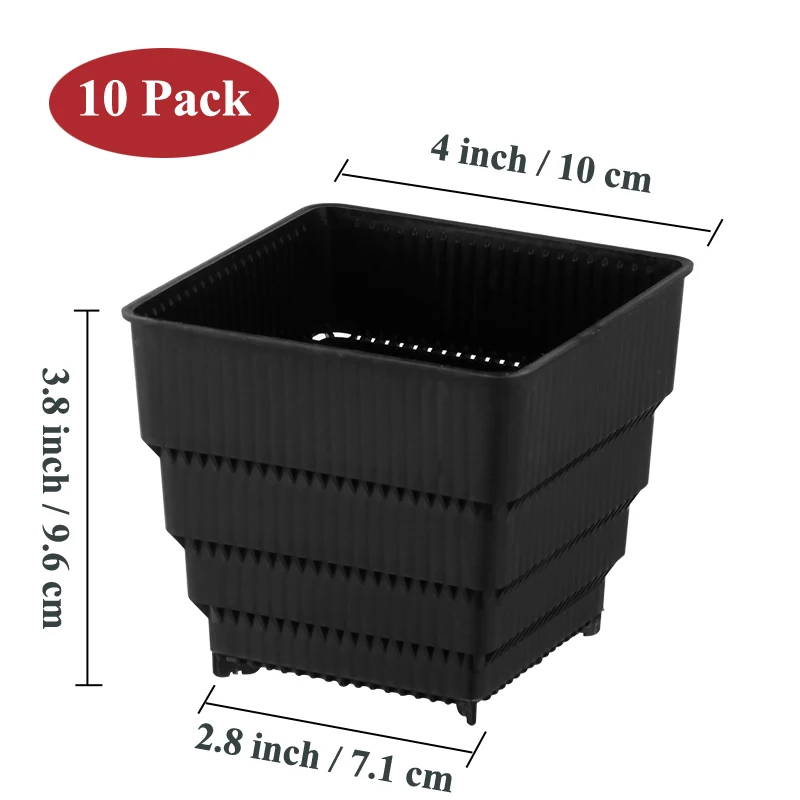 10Pcs 4 inch B Meshpot 2 3 4 дюйма квадратный пластиковый кашпо для суккулентов горшки с лотком набор, Детский горшок кактус горшок для садового растения горшок - Цвет: 10Pcs 4 inch B