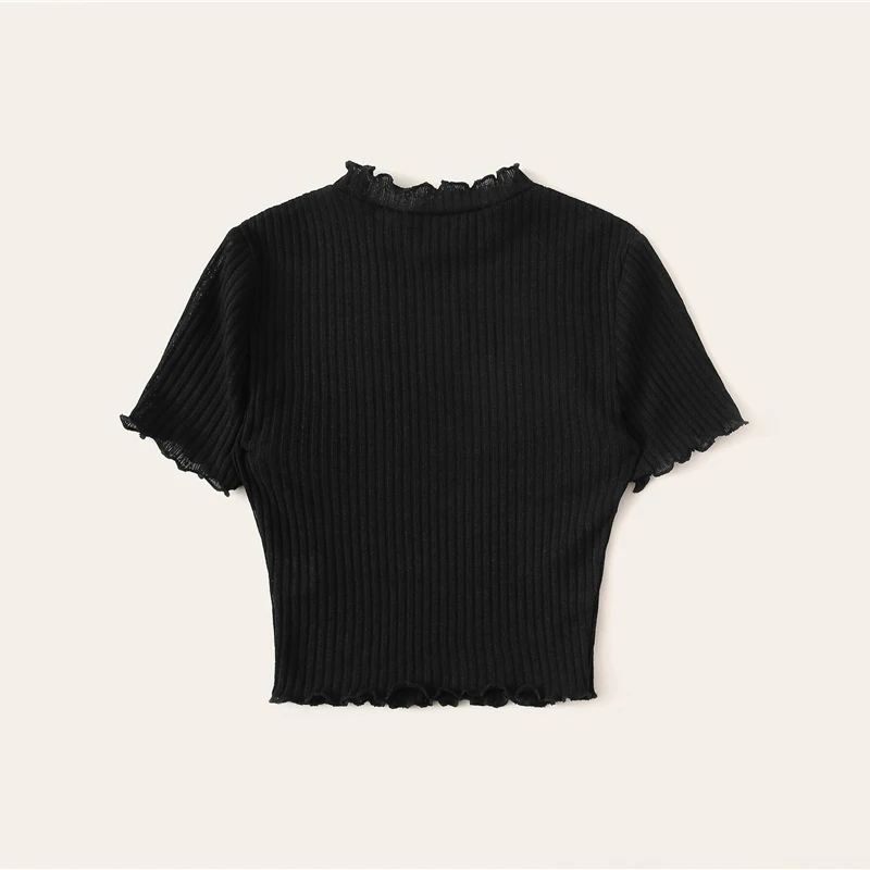 Dotfashion, черный салат, обрезанная, ребристая вязка, тройник для женщин,, летние сексуальные топы, короткий рукав, одежда для девушек, весна, облегающая футболка