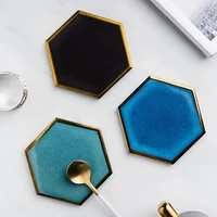luxury gold plated edge ceramic coaster chic hexagon coffee coaster cup mats heat insulated non slip bowl pad ins decoration