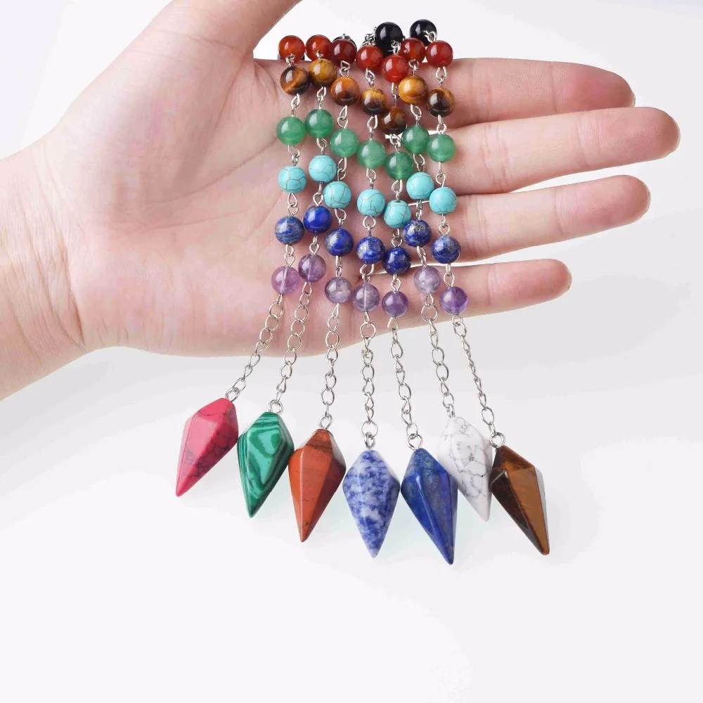 Natural Stone Hexagon Pyramid Reiki Pendulum Pendant Charms Healing Chakra Amulet European Fashionable Jewelry For Women | Украшения и