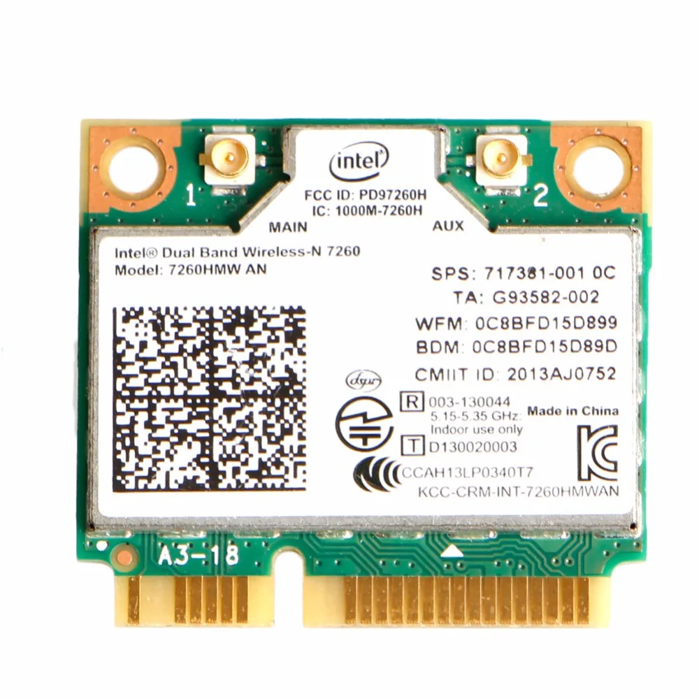

Intel 7260HMW AN Dual Band Wireless + Bluetooth 4.0 MINI PCI-E WLAN Card C26