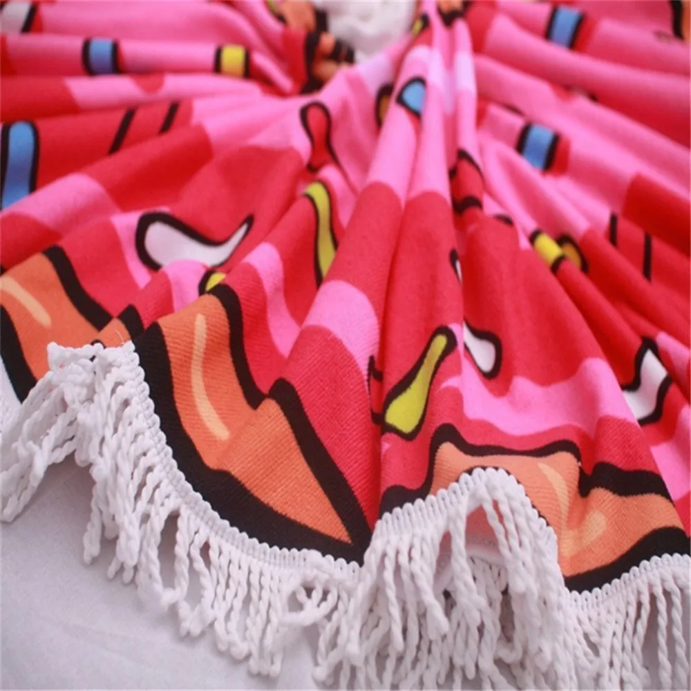 Пляжное полотенце с фламинго женское летнее круглое банное из микрофибры