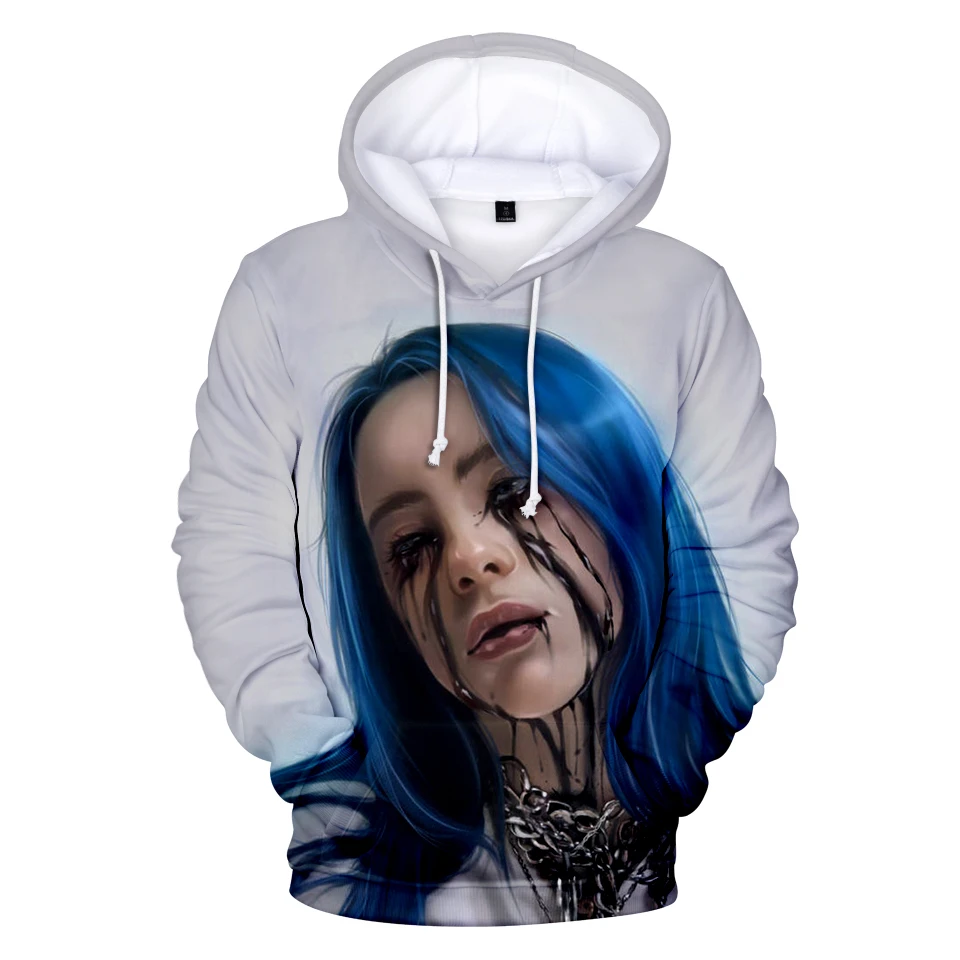 Новая мода 3D Billie Eilish толстовка с капюшоном Длинная Толстовка Топ в стиле