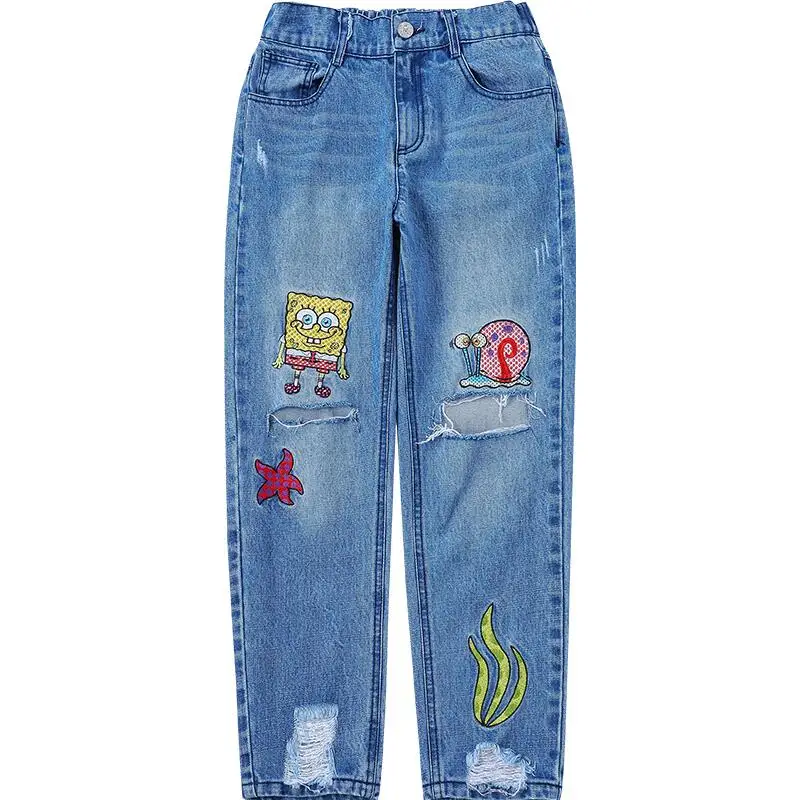 2019 сезон весна-лето рваные джинсы вышивка патч дизайн для женщин джинсовые штаны