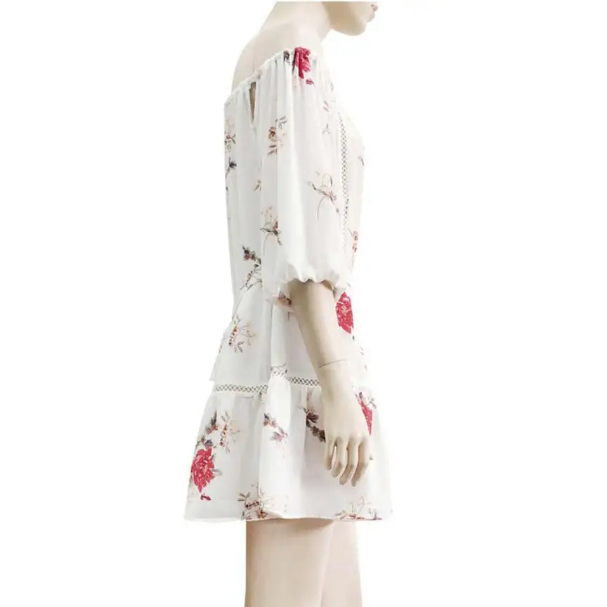 Женское пляжное платье белое кружевное без бретелек с длинным рукавом и