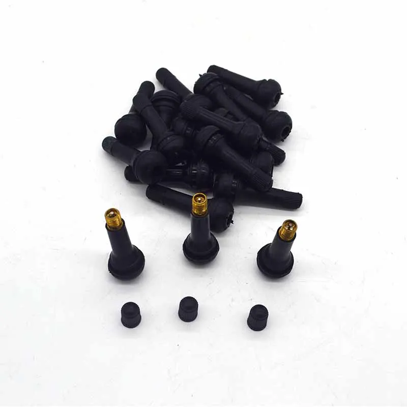 

TR414 package / (100pieces/pack) Snap-In Tire Valve Stems Short Black Rubber