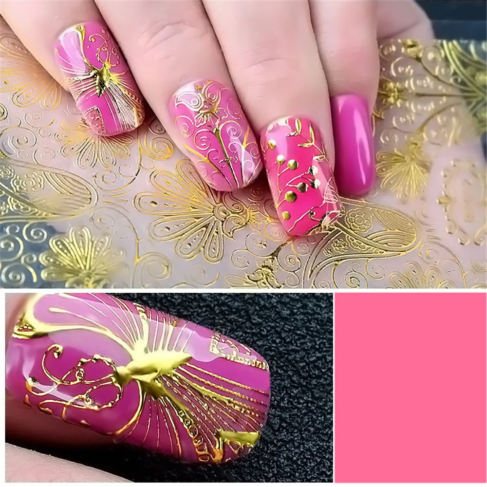 

8 Pcs/set Embossed 3D Metallic Nail Stickers Gold Silver White Black Blooming Flower Design Adhesive Nail Art Decoration Tool