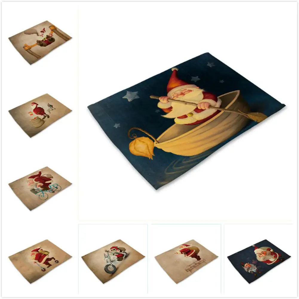 Санта Клаус шаблон обеденный стол салфетки из хлопка и льна изоляционные