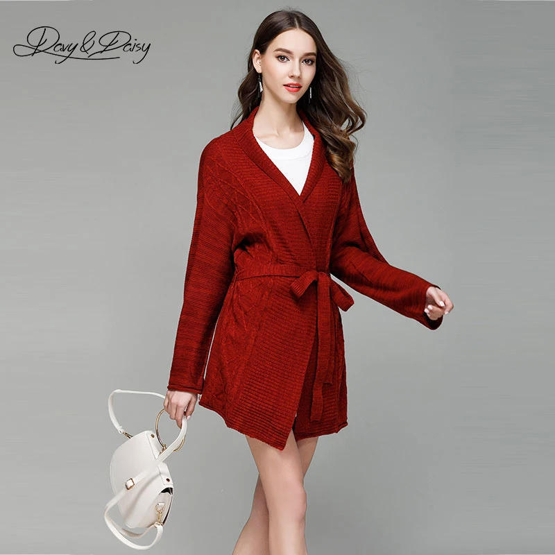 Davydaisy Для женщин Кардиганы для Мода Turn Пух воротник вязаный Повседневное