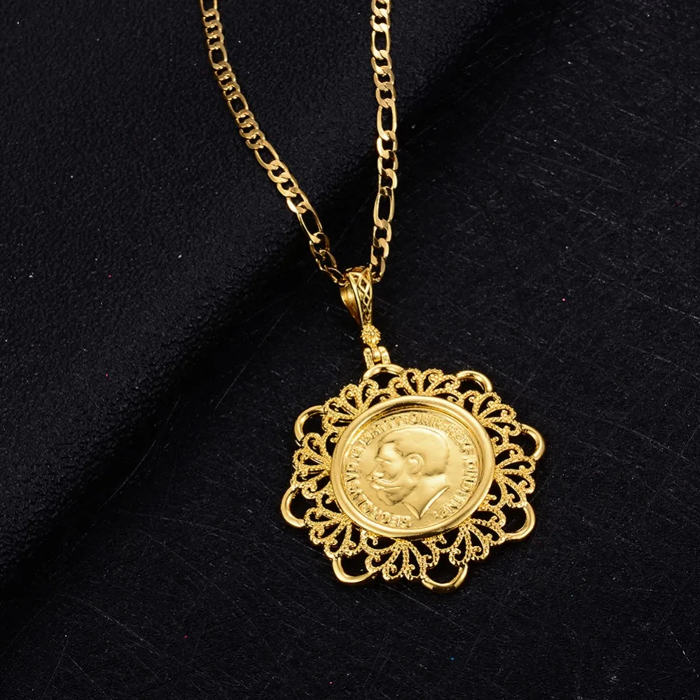 WANDO Newest Big Napoleon Coin Pendant Necklaces For Women/Men Gold Color Africa Arab Coins Metal Copper Jewelry Gifts 5cm P32 | Украшения