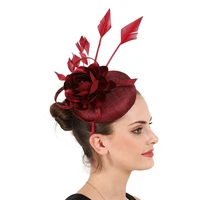 4 layer linen fascinators races hat for women elegant female bow millinery hat wine red ladies formal wedding dinner gorgeous