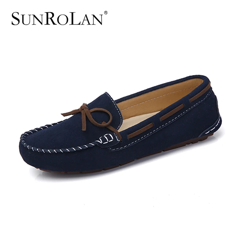 SUNROLAN/2017 г. весна Для женщин замшевые Лоферы для Slip-On дамские Мокасины Удобная