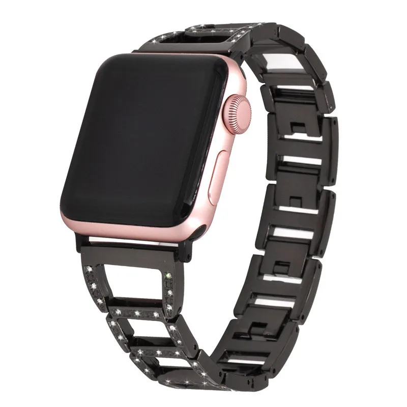 Подходит для Apple Watch ремешок из нержавеющей стали трапециевидный стразы
