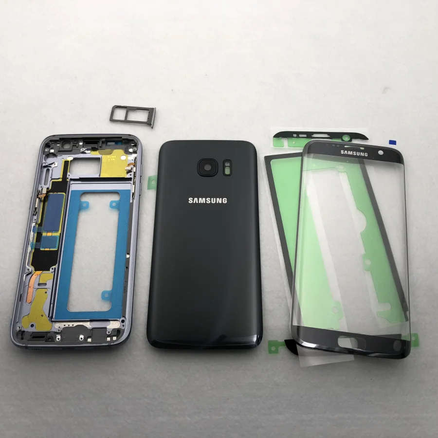 S7 средняя рамка Задняя крышка батареи для samsung Galaxy G930F G935F G930FD G935FD S7 Edge Полный Корпус с сенсорным стеклянным объективом