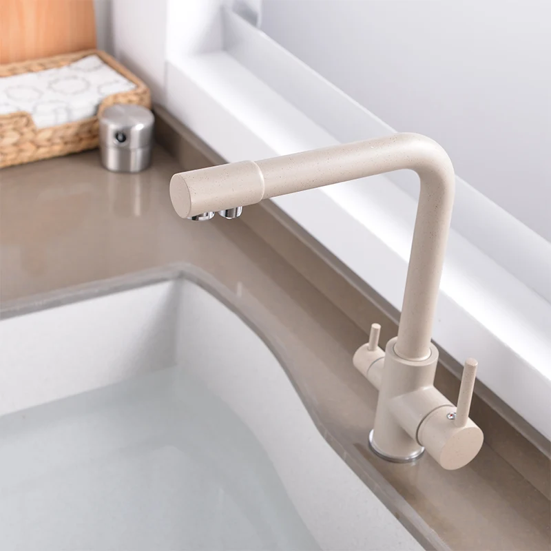 360 Swivel kitchen faucet with filtered water brass Right angle Faucet Double Spout Kitchen Tap Bronze Sink Mixer | Обустройство дома