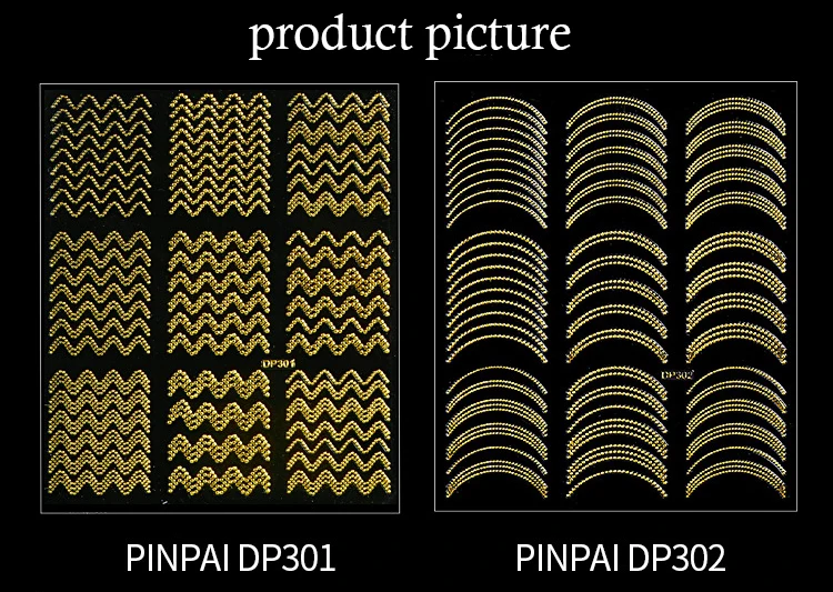 PinPai золотые металлические 3D наклейки для ногтей s полоски волнистая линия DIY наклейки для дизайна ногтей маникюр клейкая наклейка водная горка наклейки на Кончики ногтей