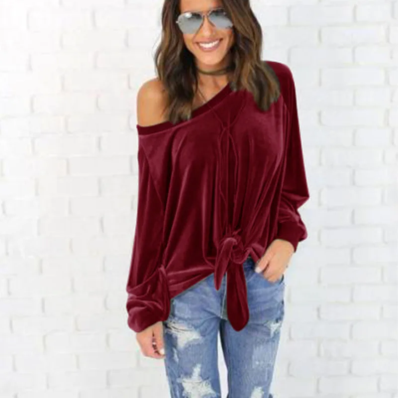 Autumn Winter Women Tops Off The Shoulder Long Sleeve New Fashion Coral Fleece Velvet Sweatshirts AB279 | Женская одежда