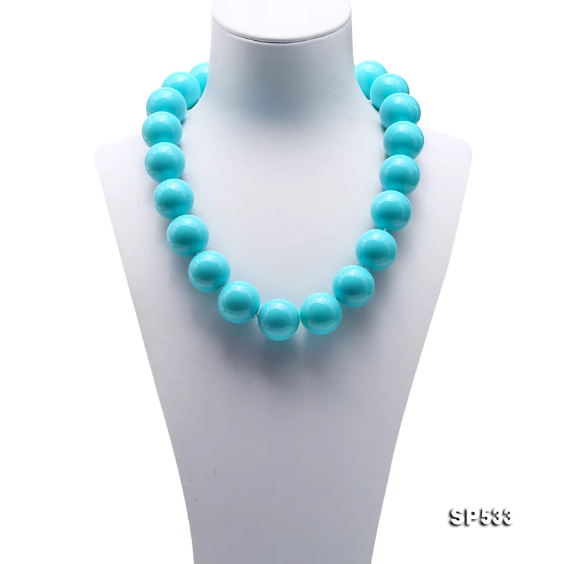

JYX 2019 charming necklace blue 20mm Seashell Pearl Round Beads Necklace high quality 18" elegant jewelry for women