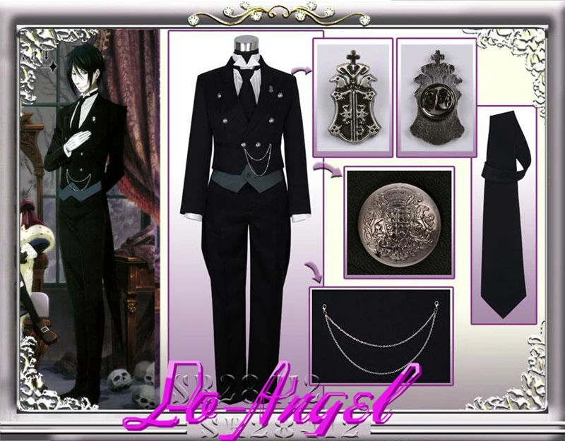 

2016 Newest Free Shipping Anime Black Butler 2 Kuroshitsuji Sebastian Cosplay Costume Coat Jacket Anime Products Customized Size