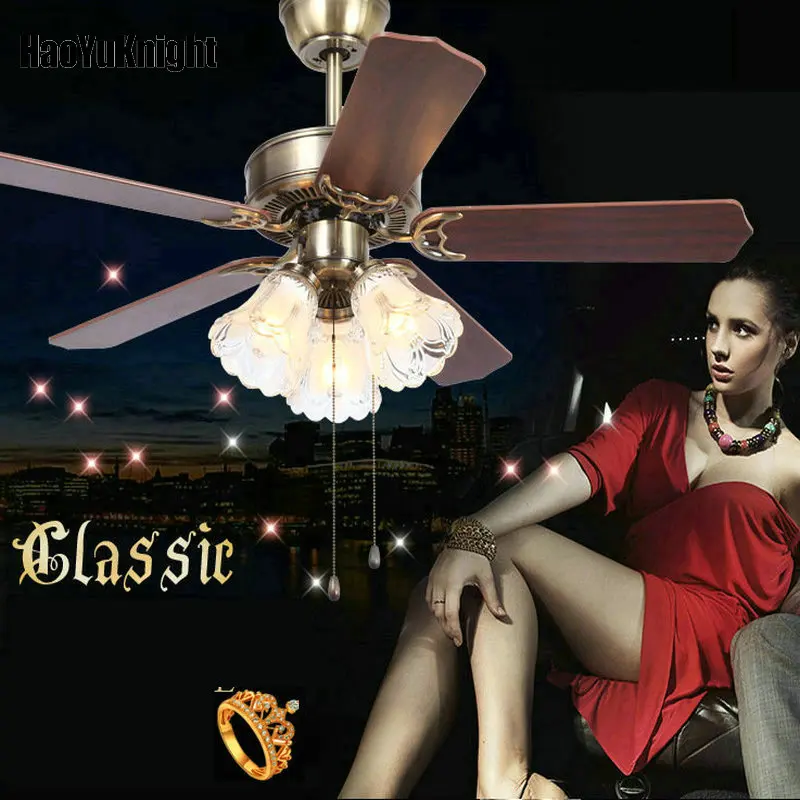 Ceiling Fans Restaurant Continental Creative Fan Leaf fan Light Living Room 42-Inch LED 220-Watt And 120-Watt Lights | Лампы и
