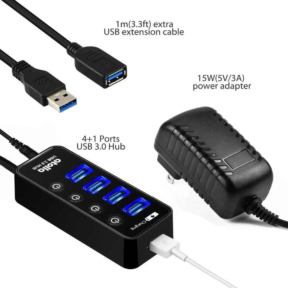 Atolla usb 3,0 концентратор с адаптером питания, 4+ 1 передачи данных и зарядки многопортовый, высокоскоростной 5 Гбит/с USB разветвитель для MacBook Air