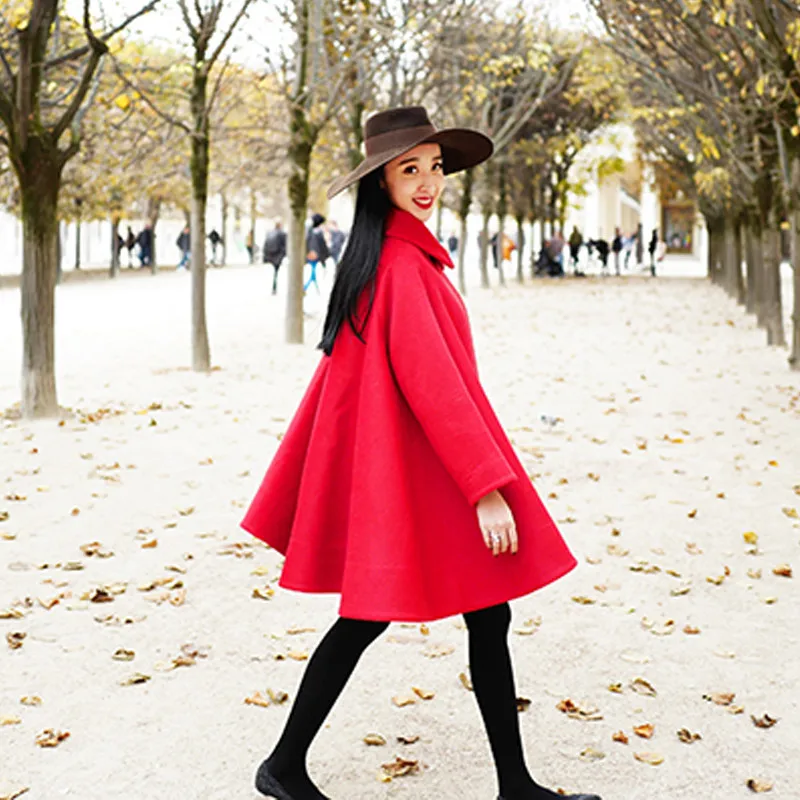 Женское винтажное пальто C3615 Осеннее/зимнее длинное шерстяное большого размера |