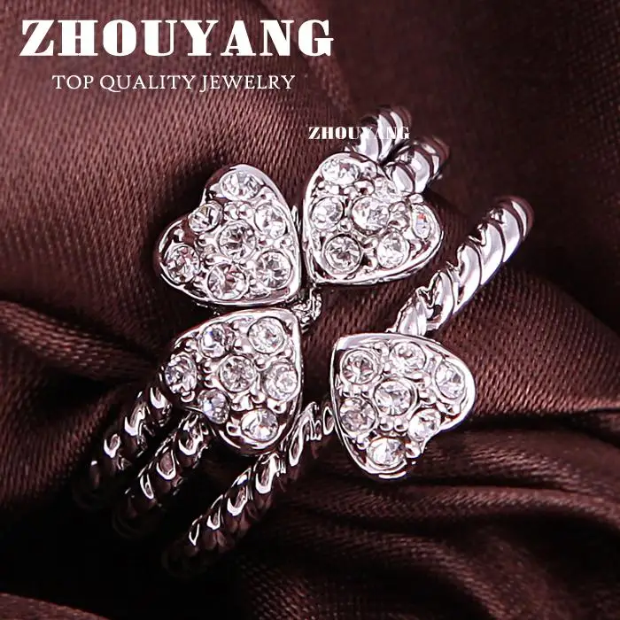 ZHOUYANG высокое качество ZYR023 элегантный четырехлистный клевер серебряного цвета