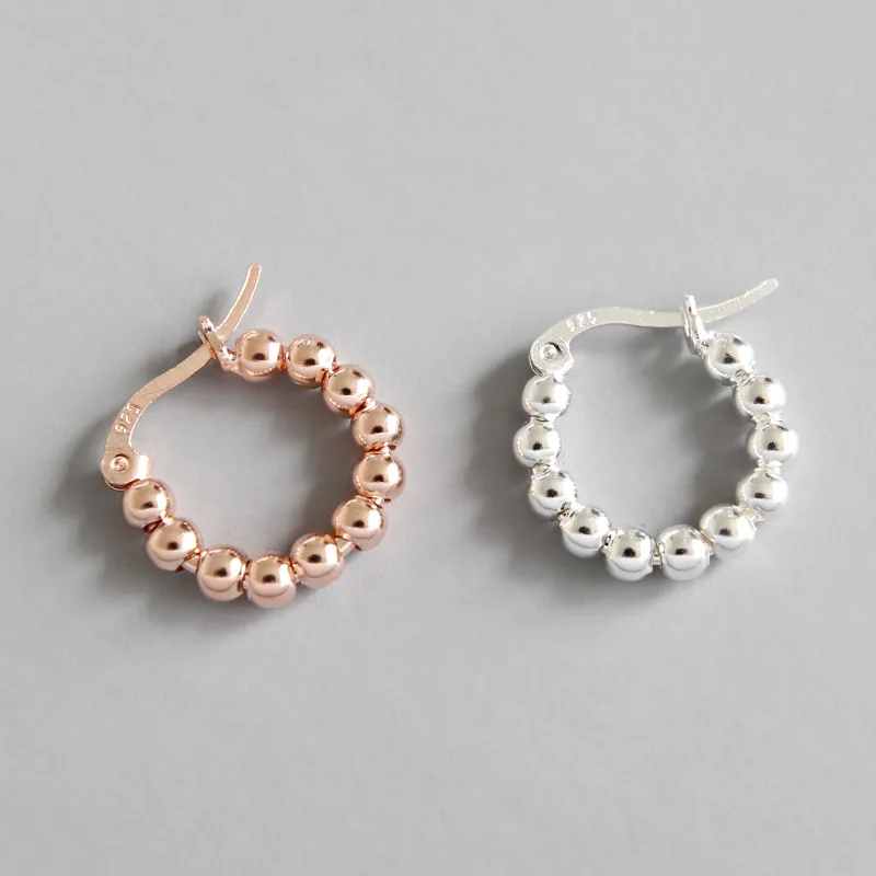 Позолоченные сережки Обручи из 100% настоящего серебра 18 К 3 мм с круглыми бусинами