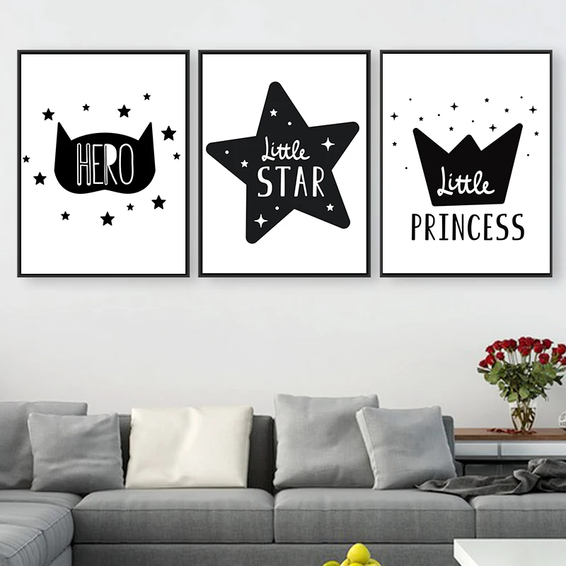 Black stars Canvas Painting Posters Fashion Picture Decorative And Wall Art Prints Nordic Kid Room Home Decoration No Frame | Дом и сад