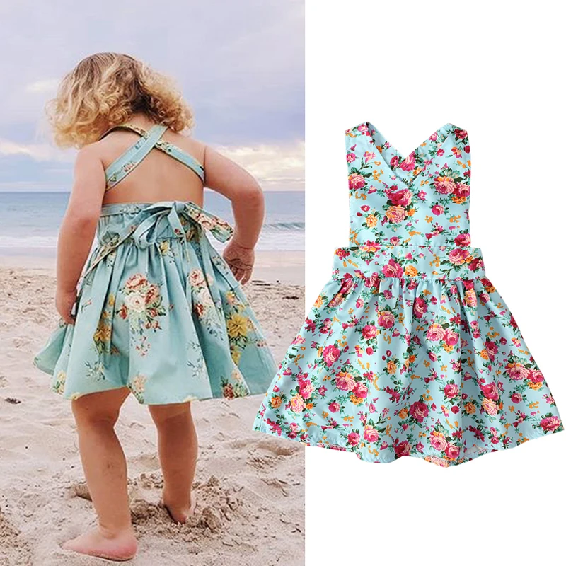 Baby Girls Dress Summer Beach Style Sleeveless Lace Backless Dress For Girls Vintage Toddler Girl Clothing 0-2Yrs Bebe Vestidos