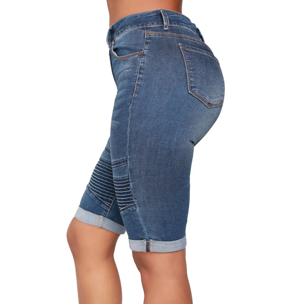 Женские джинсы средняя посадка эластичные джинсовые женские летние до колена