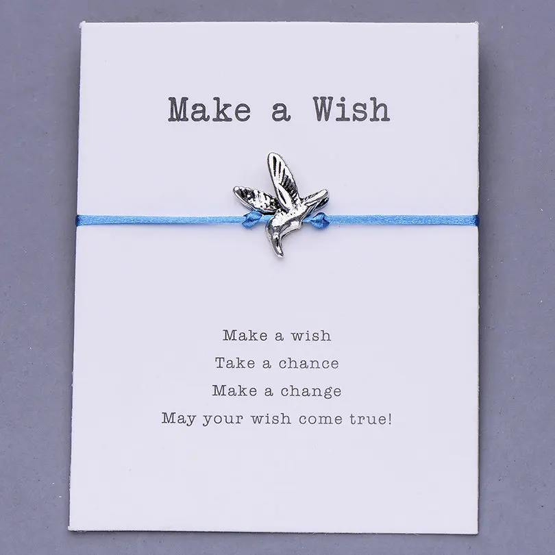 light blue with card Pipitree, сделай пожелание, птица, Чайка, очаровательный браслет, дружба, вдохновляющий подарок, красная струна, браслеты с пожеланиями, женские, мужские, детские ювелирные изделия - Окраска металла: light blue with card