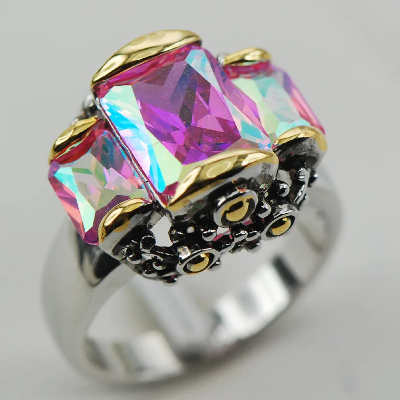 

Rose Rainbow Crystal Zircon 925 Sterling Silver Ring Size 6 7 8 9 10 F1000