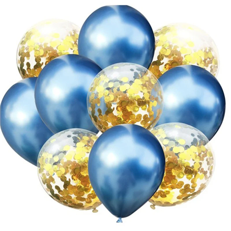 gold blue confetti С Днем Рождения украшения 10 шт металлические шары первый день рождения мальчик девочка Мой один год День рождения принадлежности для детей и взрослых - Цвет: gold blue confetti