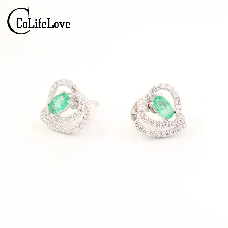 Женские серьги гвоздики из серебра 925 пробы с натуральным изумрудом 3 Х5 мм|stud