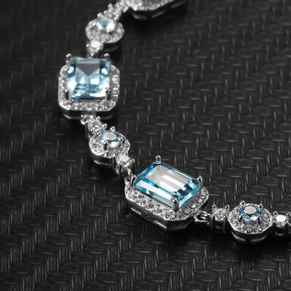 Женский браслет из серебра 925 пробы с натуральным голубым топазом 19Ct | Украшения и