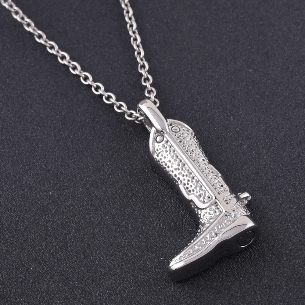 

IJD9827 Boot Souvenir Stainless Steel Cremation Keepsake Pendant for Ashes Urn Memorial Necklace for Men Jewelry
