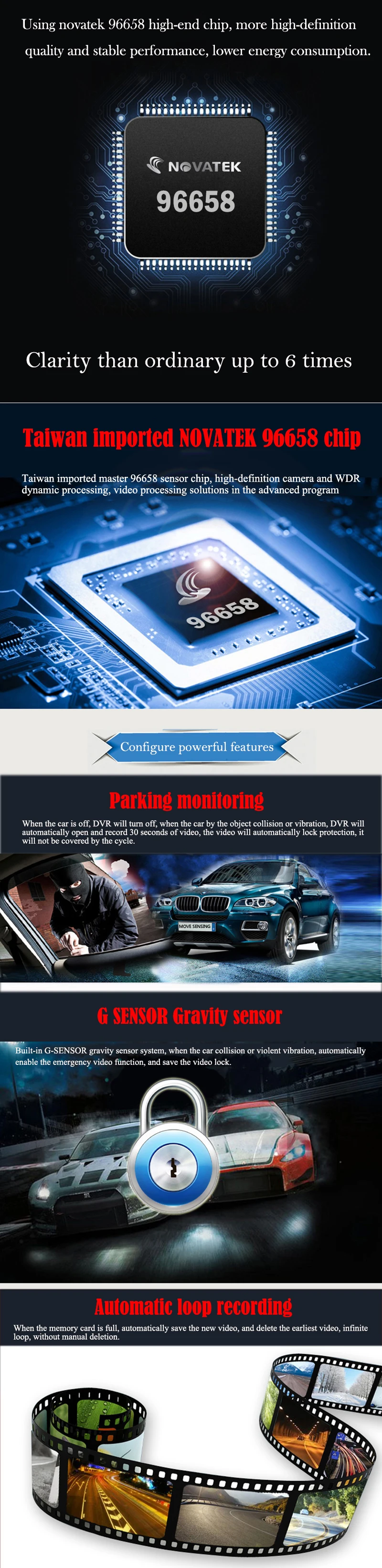 JUEFAN Y1 Novatek 96658 Автомобильный видеорегистратор Full HD 1080P 140 широкоугольная Автомобильная камера g-сенсор WDR Супер функция ночного видения