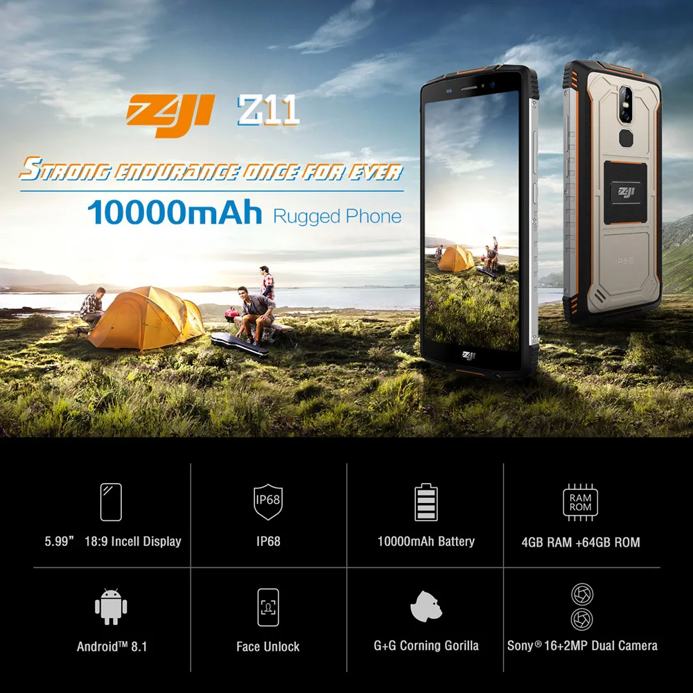 Зоджи Z11 IP68 Водонепроницаемый смартфон 5 99 &quot18:9 полный Дисплей мобильного