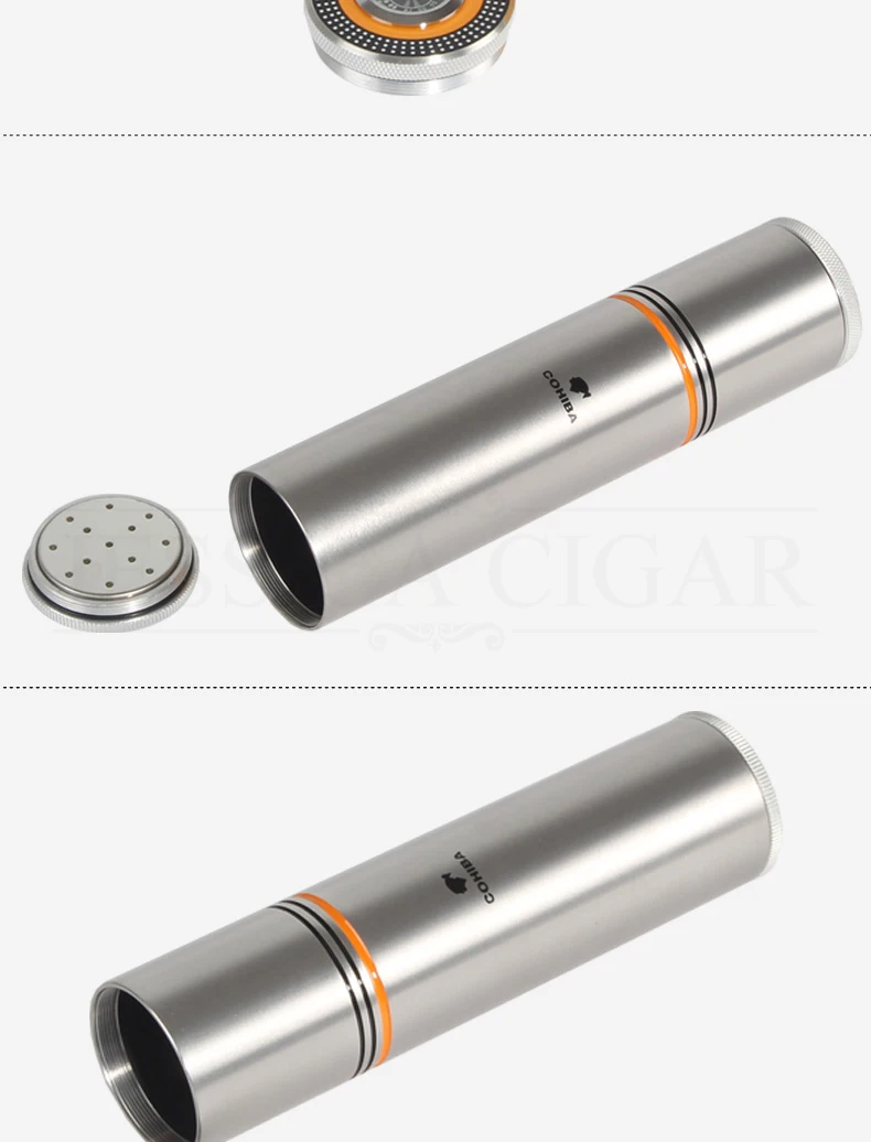 COHIBA труба металлическая для сигары путешествия Humidor коробка портативный 3 трубки сигары Чехол W/увлажнитель с гигрометром открытый хьюмидор для сигар банка