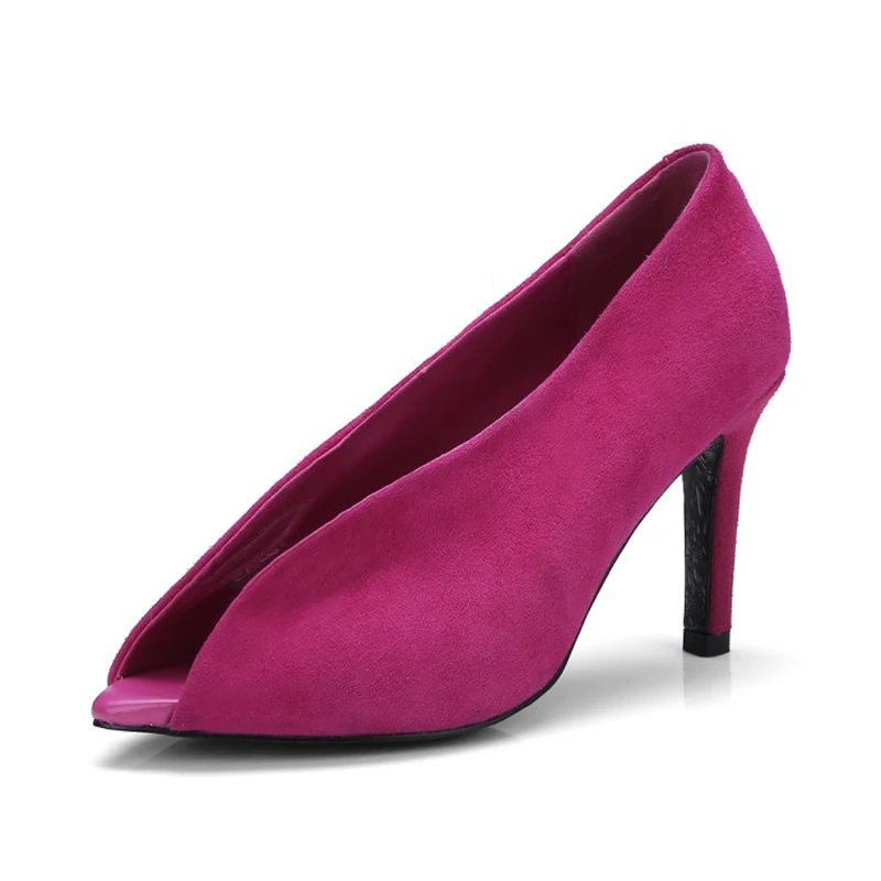 rose kidsuede Туфли-лодочки из натуральной кожи в гладиаторском стиле; ботильоны на высоком каблуке 8,5 см с открытым носком; туфли на шпильке; женская обувь; сезон весна-лето; zapatos mujer - Цвет: rose kidsuede