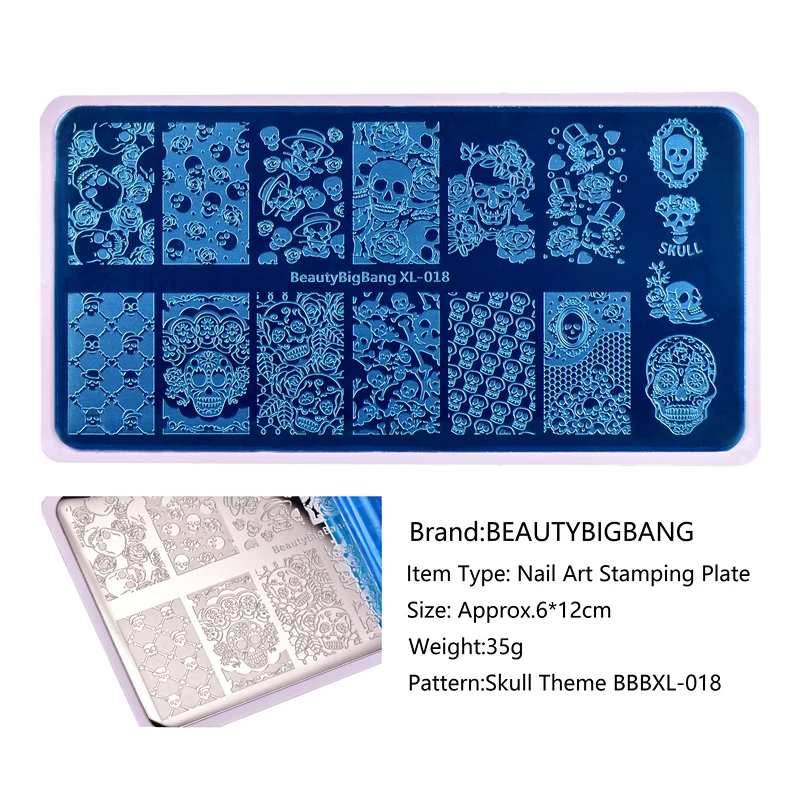 Трафарет BeautyBigBang для ногтей Хэллоуин Череп моль призрак изображение пластина