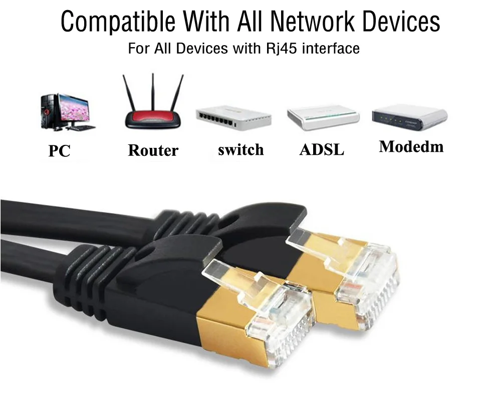 Черный Cat 7 плоский Ethernet кабель Cat7 сетевой патч RJ45 экранированный (SSTP) Lan CAT7 CAT