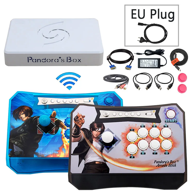 Pandora's Box 6 беспроводной джойстик для аркадных игр консоли комплект ящик Пандоры 6 1300 в 1 мульти настольная игра PS3 ПК игровой контроллер консоли 3d - Цвет: 2P black blue EU