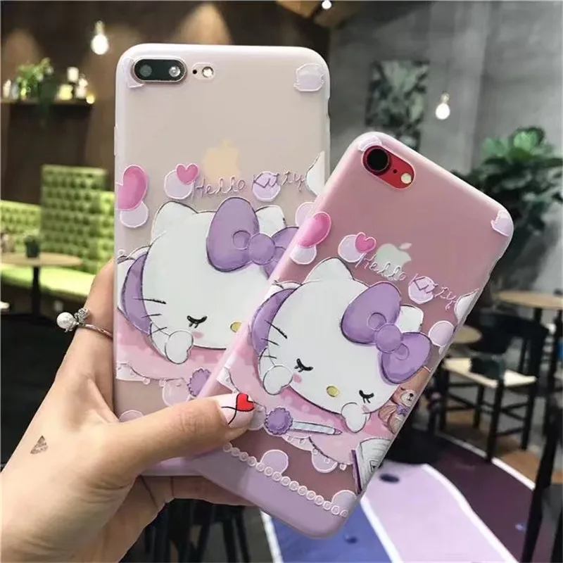 СПС iPhone 8 роскошный 3D милый мультфильм телефон чехол для 6 6s 7 Plus hello kitty ТПУ Мягкий