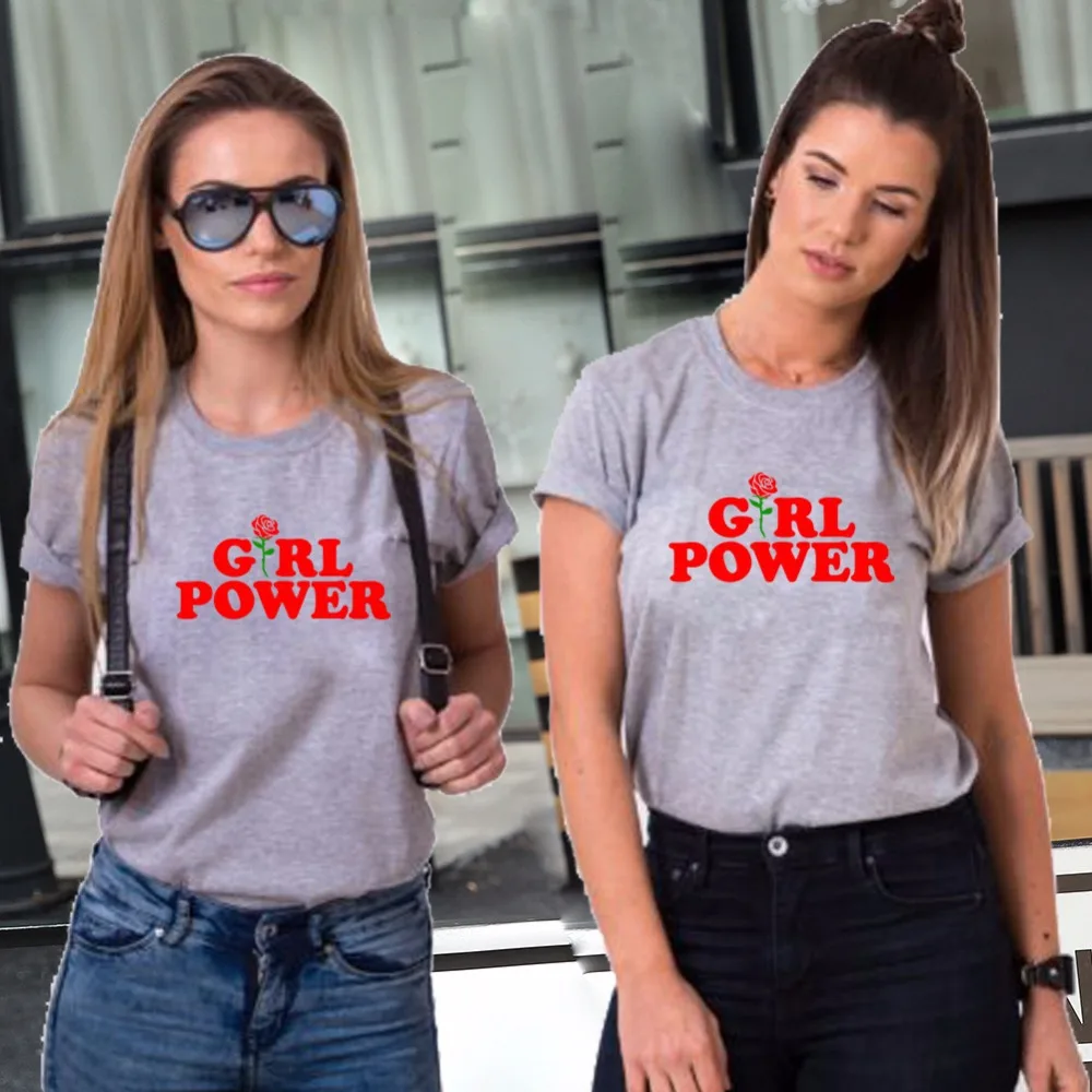 Летняя женская футболка с надписью Power Rose белая желтая серая черная облегающая